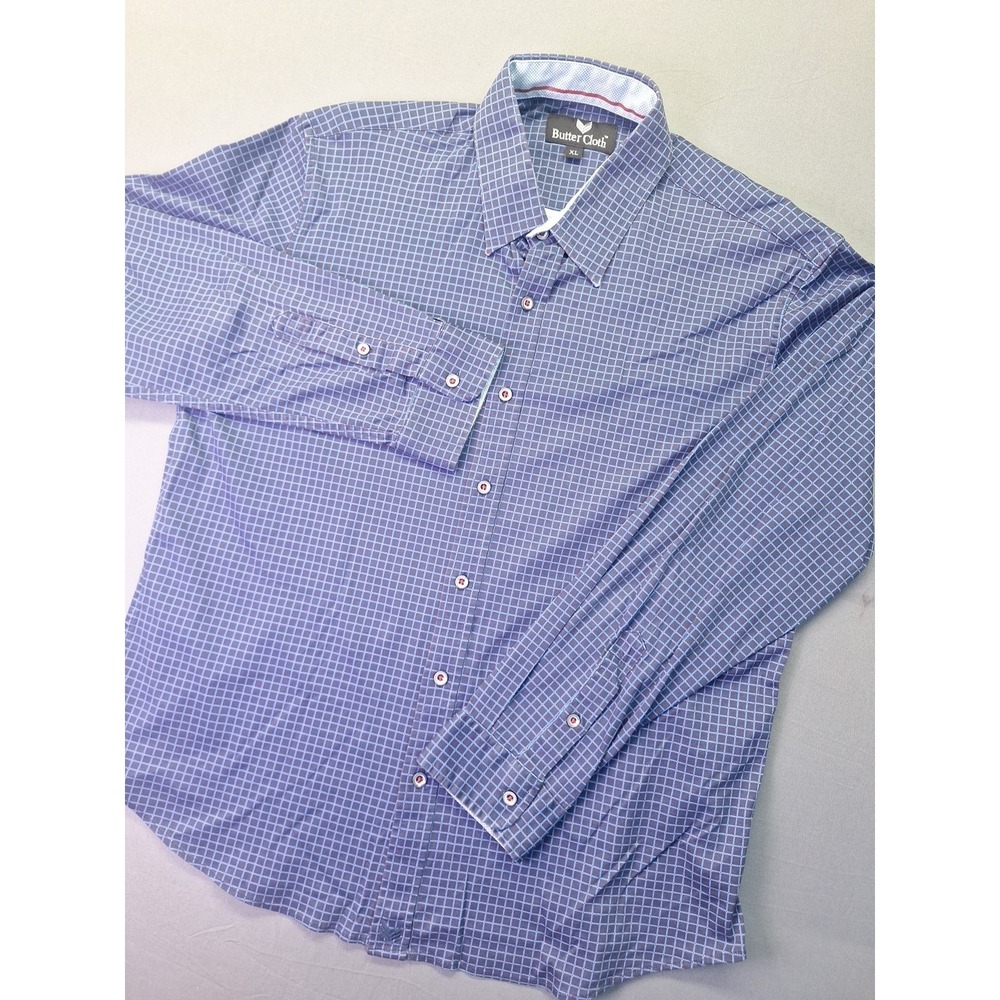 Butter Cloth Shirt Men Size XL Blue Geometric Long Sleeve Button Up